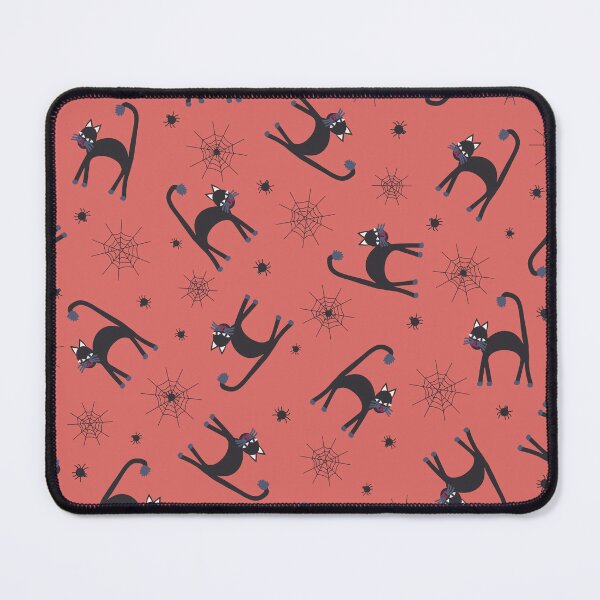 Item preview, Spookily cute cats, spiders and cobwebs for Halloween in watermelon pink and darkest charcoal designed and sold by FrancesPoff.
