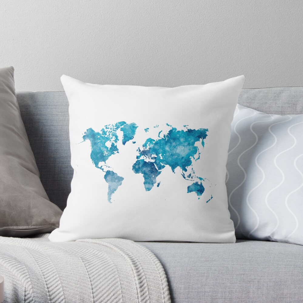 World map in watercolor Throw Pillow
