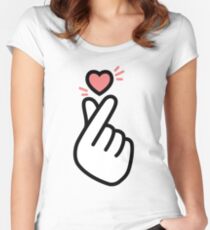 Korean Heart Fingers Shirt Finger Heart Sign Women's Fitted Scoop T-Shirt