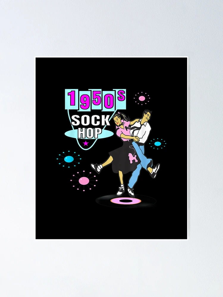 1950s Sock Hop Dance Couple With Aqua Pink Retro Graphics 