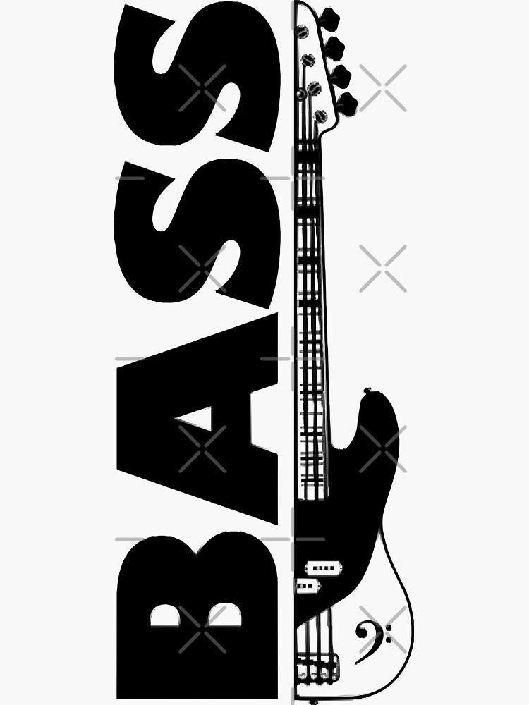 "Half bass guitar and the word bass on the side" Sticker for Sale by