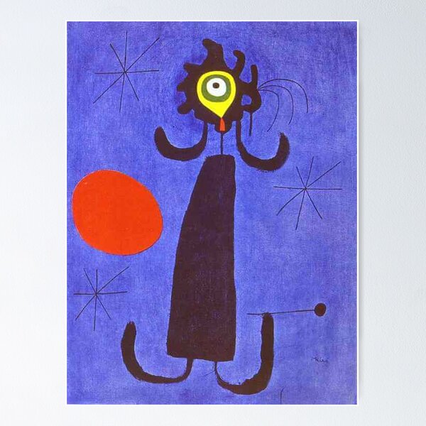 Desenho de figures and dog in front of the sun by joan miro para