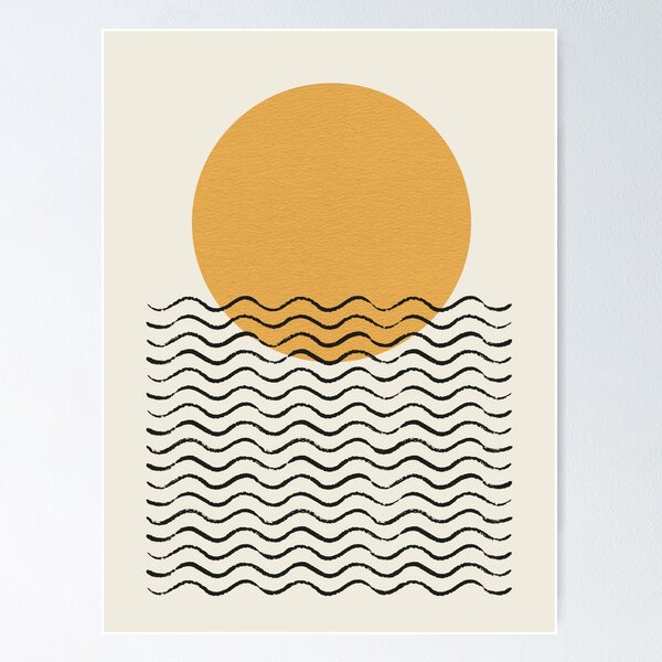 Item preview, Ocean Wave Gold Sunrise - Mid century modern designed and sold by moonlightprint.