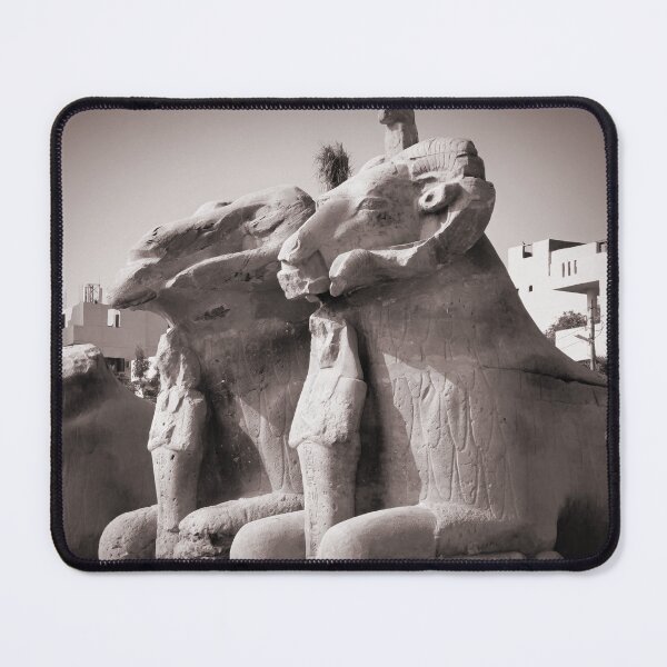 Item preview, Copy of Alley of the Sphynxes, ram-headed god Amon, Black and white, vintage, Karnak temple in Luxor, ancient Egypt photography, Egyptian temples designed and sold by art-of-egypt.