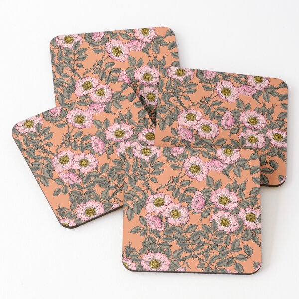 Item preview, Dog rose in bloom on peach orange designed and sold by Katerina Mitkova Kirilova.