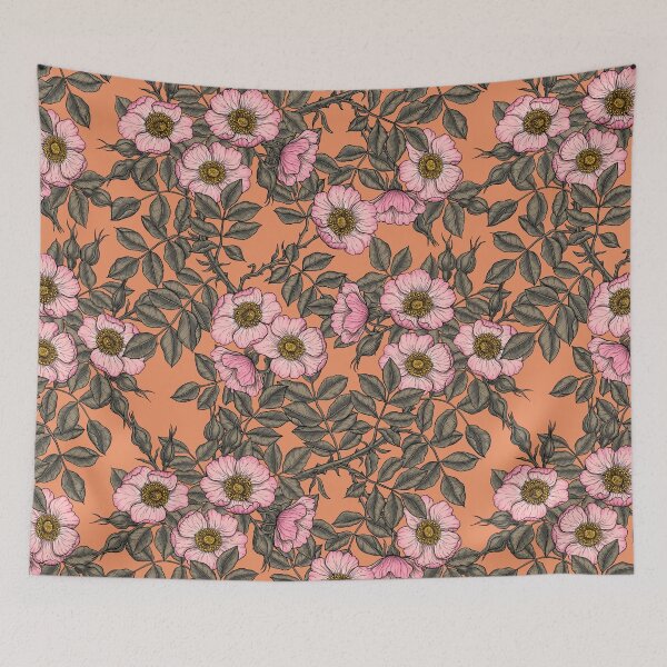 Item preview, Dog rose in bloom on peach orange designed and sold by Katerina Mitkova Kirilova.