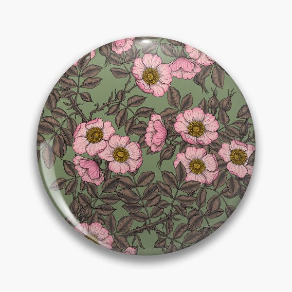 Item preview, Dog rose in bloom on sage green designed and sold by Katerina Mitkova Kirilova.