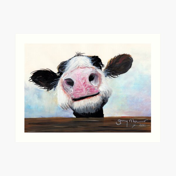 NOSEY COW 'HEY! HOW'S IT GOIN'?' BY SHIRLEY MACARTHUR Art Print