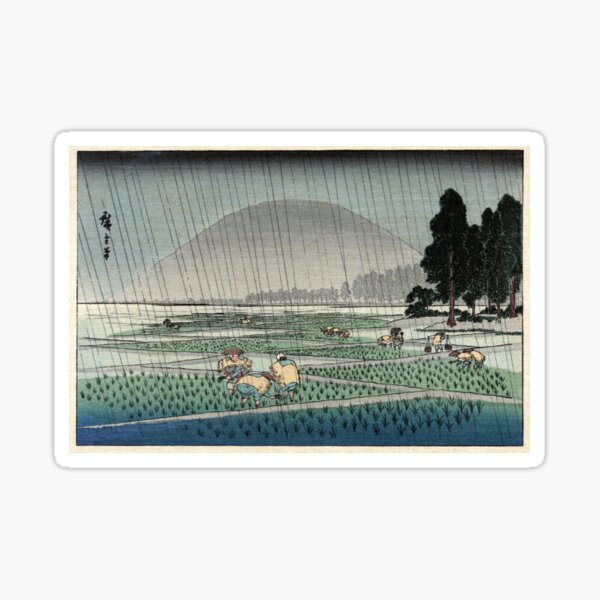 Item preview, Rice Planting In Rain - Hiroshige Ando - 1858 - woodcut designed and sold by CrankyOldDude.