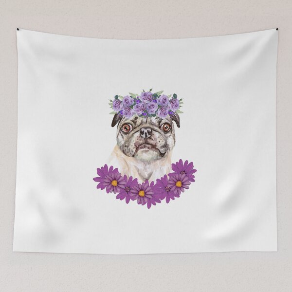 Item preview, Purple floral pug. pug and purple roses. Floral pug. Floral Dog designed and sold by Doggymadness.