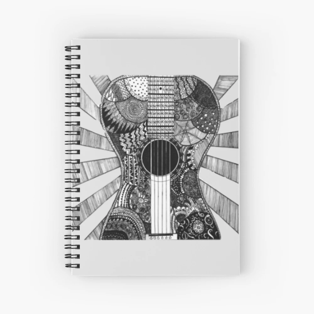 Sketch of nice acoustic guitar with white background made by pen on Craiyon