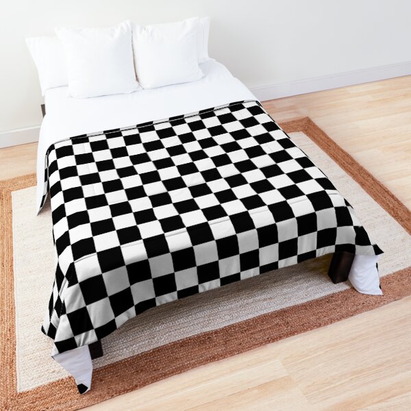 Checkered Flag. Chequered Flag. Motor Sport. Checkerboard. Pattern. WIN. WINNER. Racing Cars. Race. Finish line. BLACK. Comforter
