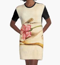 Vintage Mayfly Red Campion Pear manuscript parchment Graphic T-Shirt Dress
