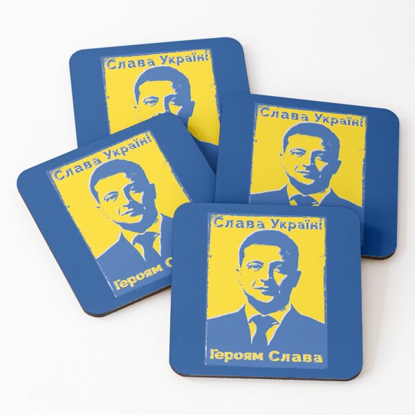 Item preview, Слава Україні! Героям слава! Blue and Yellow Ukraine Flag Colors Ukraine President Volodymyr Zelensky SLAVA UKRAINI HEROIAM SLAVA Distressed Pop Art Typographic Quote to Support Ukraine and Ukrainians designed and sold by zenturtlemerch.