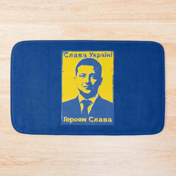 Item preview, Слава Україні! Героям слава! Blue and Yellow Ukraine Flag Colors Ukraine President Volodymyr Zelensky SLAVA UKRAINI HEROIAM SLAVA Distressed Pop Art Typographic Quote to Support Ukraine and Ukrainians designed and sold by zenturtlemerch.