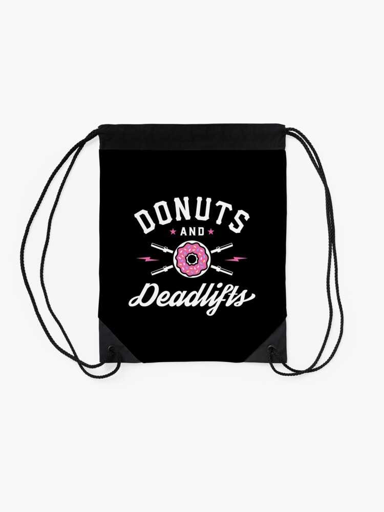 Alternate view of Donuts And Deadlifts Drawstring Bag