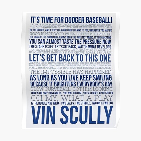 FREE shipping Vintage It's Time For Dodgers Baseball Vin Scully