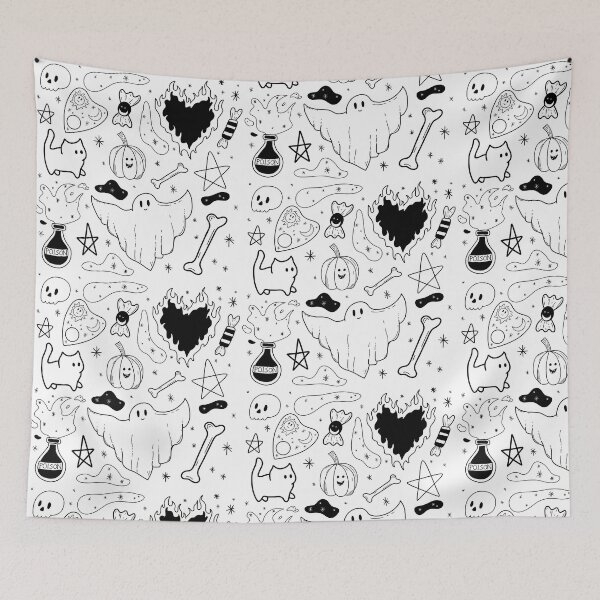 Item preview, witchy ink pattern halloween | doodle wallpaper | black designed and sold by Simplequeen.
