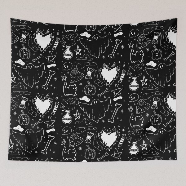 Item preview, witchy ink pattern halloween | doodle wallpaper | white designed and sold by Simplequeen.