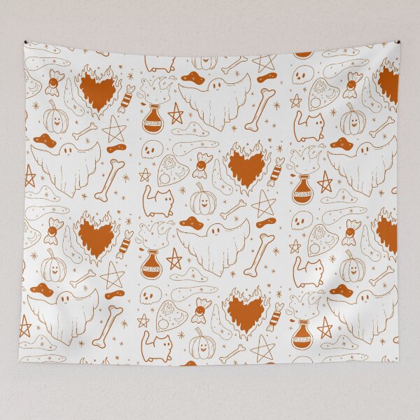 Item preview, witchy ink pattern halloween | doodle wallpaper | orange designed and sold by Simplequeen.