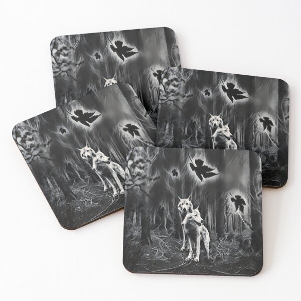 Item preview, White Wolves In The Woods At Night An Autumnal Woodland Scene designed and sold by McThingummy.