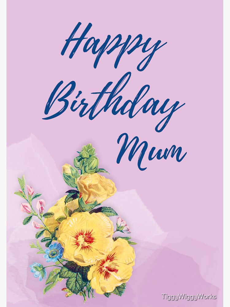 "Happy Birthday Mum with purple background and yellow flowers" Sticker