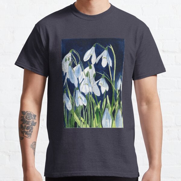 Watercolour painting of snowdrops with a dark background Classic T-Shirt