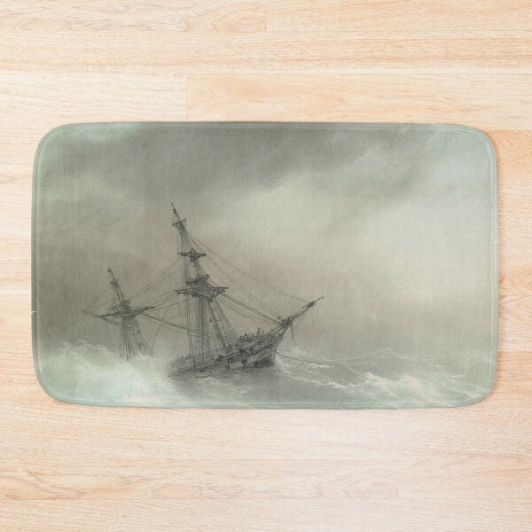 Ship In A Stormy Sea - Ivan Konstantinovich Aivazovsky Bath Mat