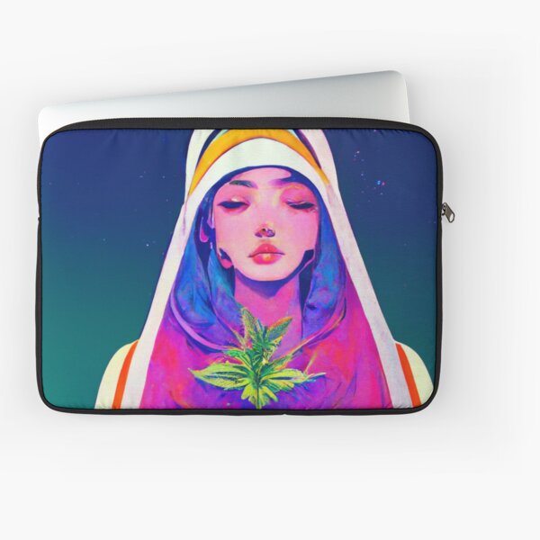 Our Lady of Space - Cosmic Burning Bush 02 - Stoner Virgin Mary in Space Laptop Sleeve