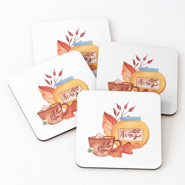 Item preview, Watercolor hygge honey and tea fall illustration designed and sold by pinkyfish1010.