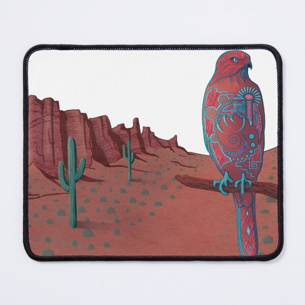 Item preview, "Spirit of the Natives " by CaummonThread , Southwestern / Native American / Dessert Landscape w Saguaros and Painted Hawk Sublimation print designed and sold by Caummon Thread.