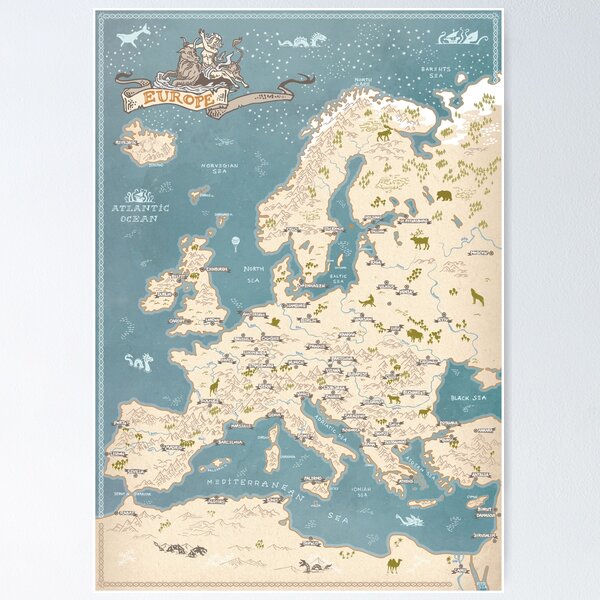 Europe map hand drawn illustrations Poster