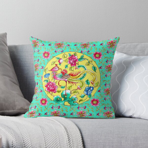 Peranakan Pattern: Yellow Throw Pillow