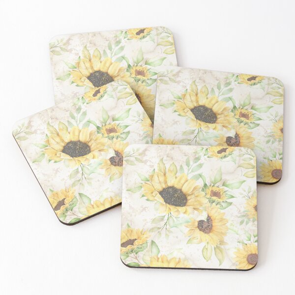 Item preview, white background gold marble sunflower pattern designed and sold by Beeroclock.