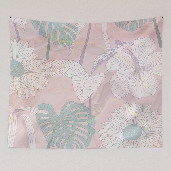 Item preview, pastel pink watercolor flower leaf pattern designed and sold by Beeroclock.