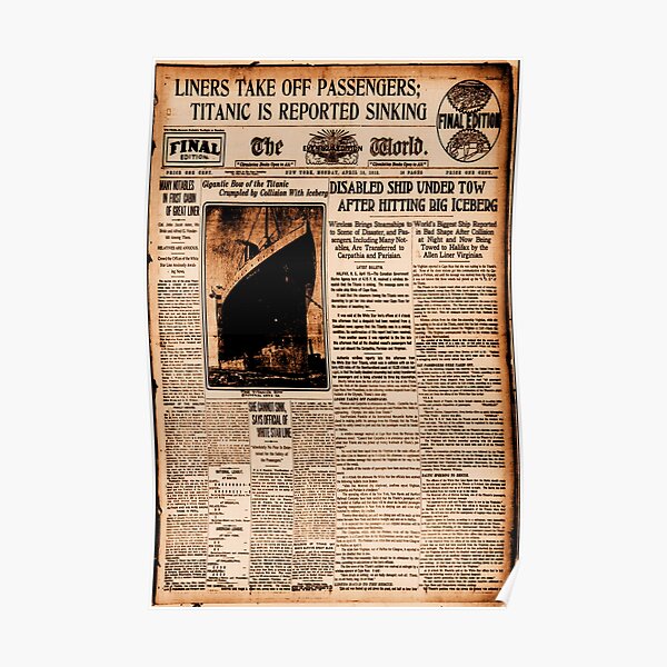 Titanic Vintage Sepia Newspaper Poster Poster