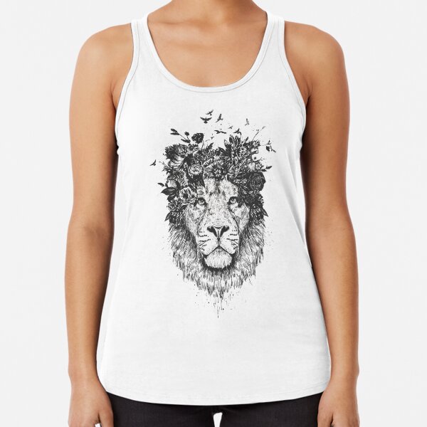 Floral lion (bw) Racerback Tank Top