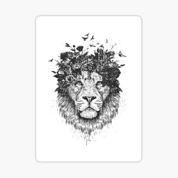 Floral lion (bw) Sticker