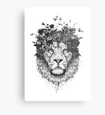 Lienzo metálico León floral (b & w)