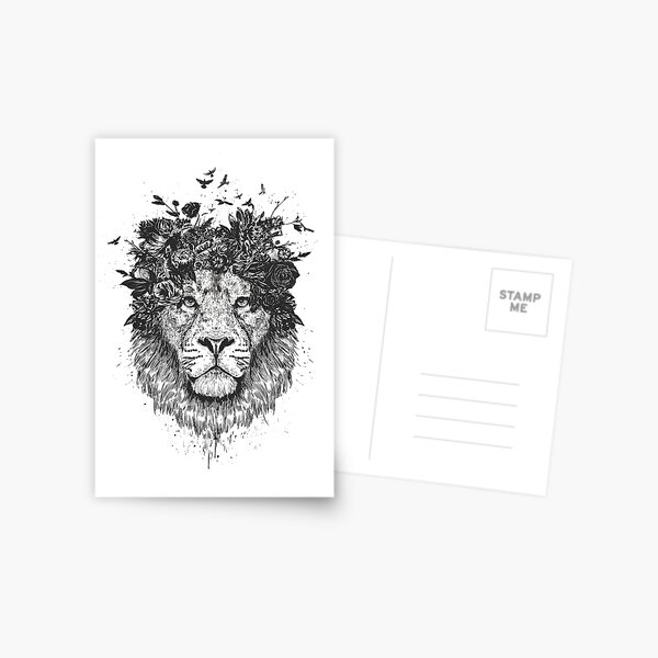 Floral lion (b&w) Postcard