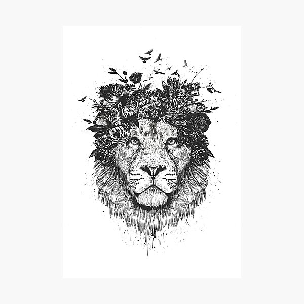 Floral lion (b&w) Photographic Print