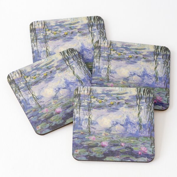Item preview, Claude Monet, Waterlily oil on canvas.  Beautiful vintage purple waterlily and big green leaves flowering pond designed and sold by naturematters.