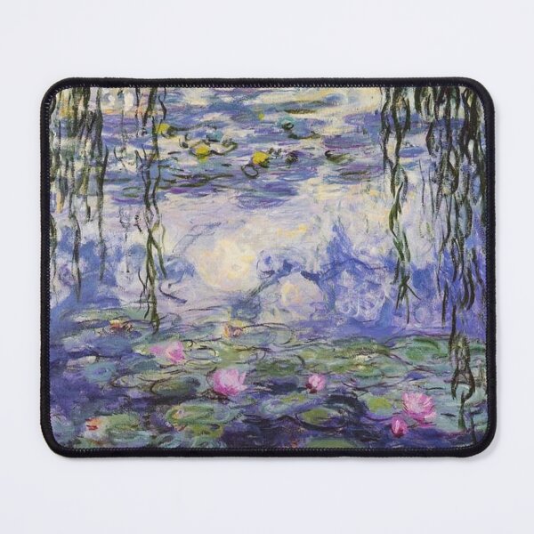 Item preview, Claude Monet, Waterlily oil on canvas. Beautiful vintage purple waterlily and big green leaves flowering pond designed and sold by naturematters.