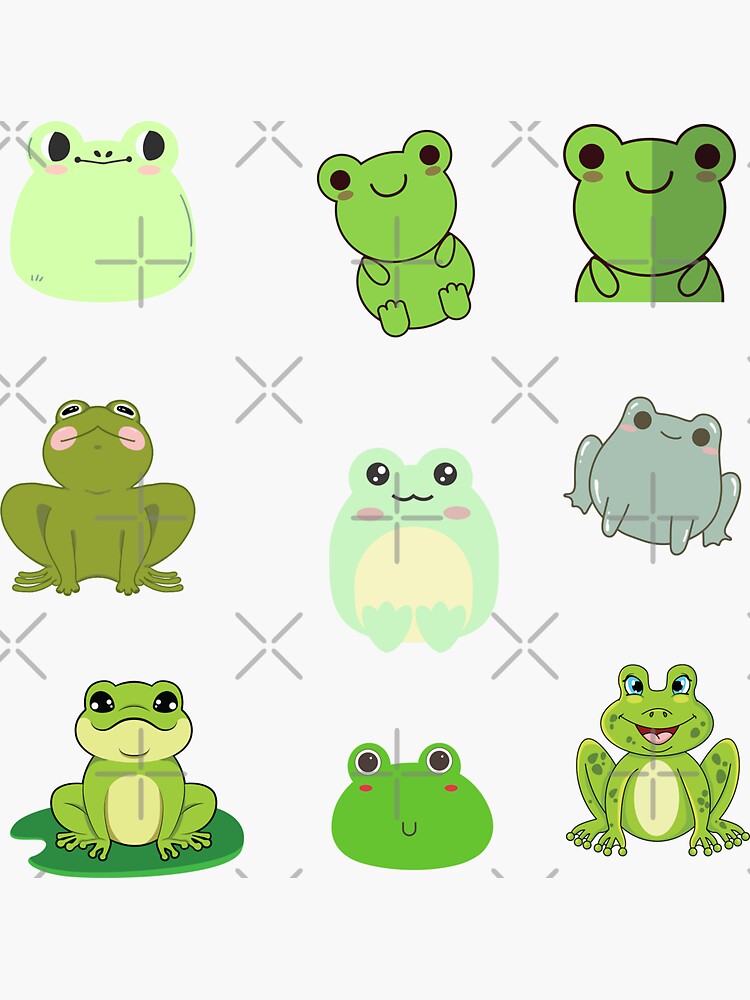 "Cute and funny kawaii colorful cartoon frogs, cute kawaii frogs