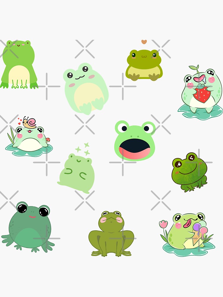 Cute and funny kawaii colorful cartoon frogs set, cute kawaii