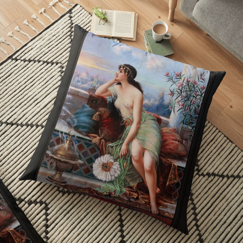 An Oriental Beauty Lost In Thought by Federico Fernandez Y Gimenez 2 An Oriental Beauty Lost In Thought by Federico Fernandez Y Gimenez Remastered Xzendor7 Classical Art Old Masters Reproductions Floor Pillow
