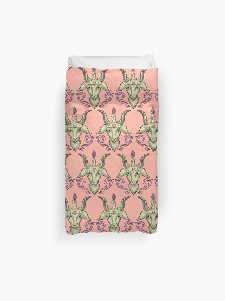 Pink Baphomet Damask Duvet Cover By Crawbaby Redbubble