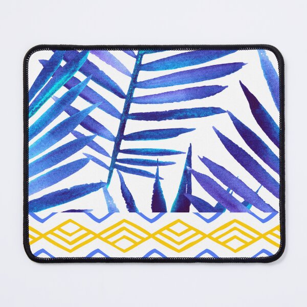 Item preview, Blue palm leaves all over, yellow tribal trim designed and sold by PalomaHealing24.