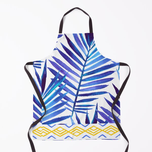 Item preview, Blue palm leaves all over, yellow tribal trim designed and sold by PalomaHealing24.