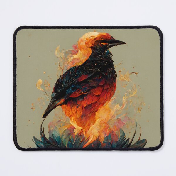 Item preview, Flame burning bird standing on a blue fire lotus designed and sold by Riverside-Moon.